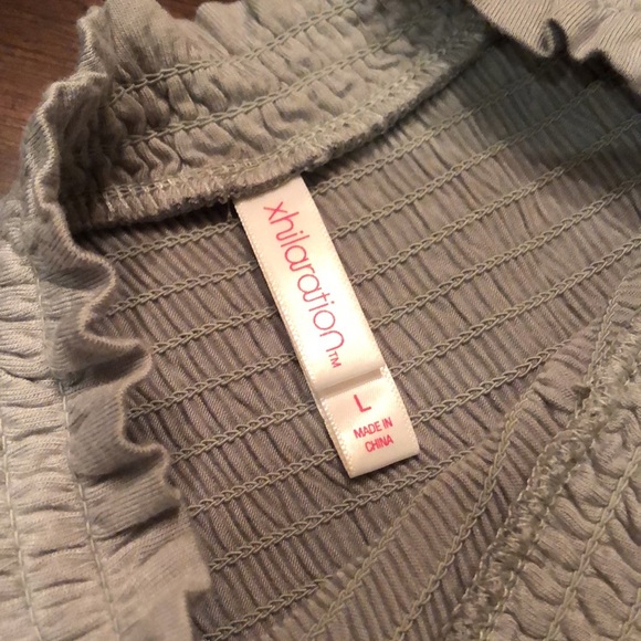 Xhilaration flutter sleeve high ruffle neck upper bodice tucking and crochet hem - Picture 9 of 11